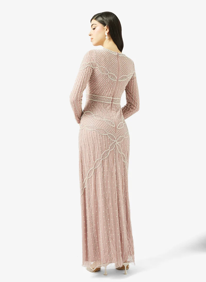 ماري فستان ماكسي بياقة دائرية وترتر